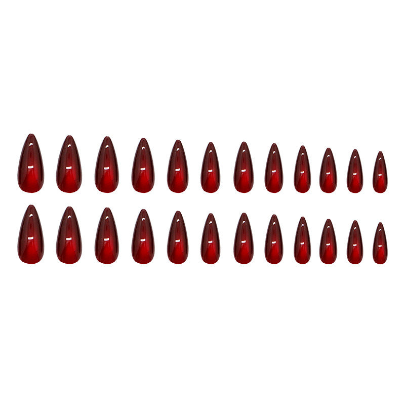 Red Cat Eye Nail Patches - Almond Removable Nail Art Kit for Ladies