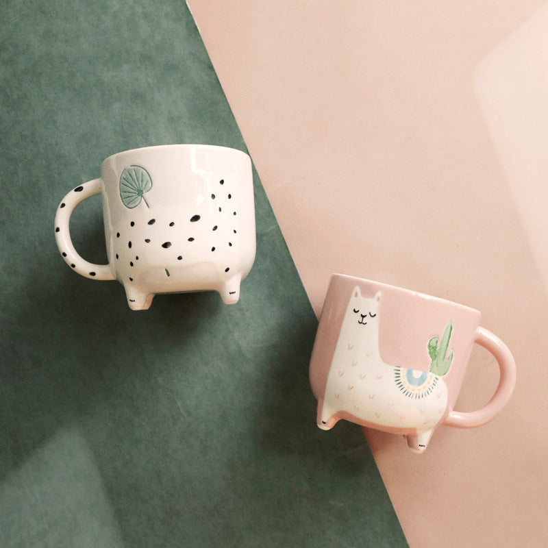 Cute Cartoon Animal Water Cup - Ceramic Alpaca Drinking Mug for Home & Kitchen
