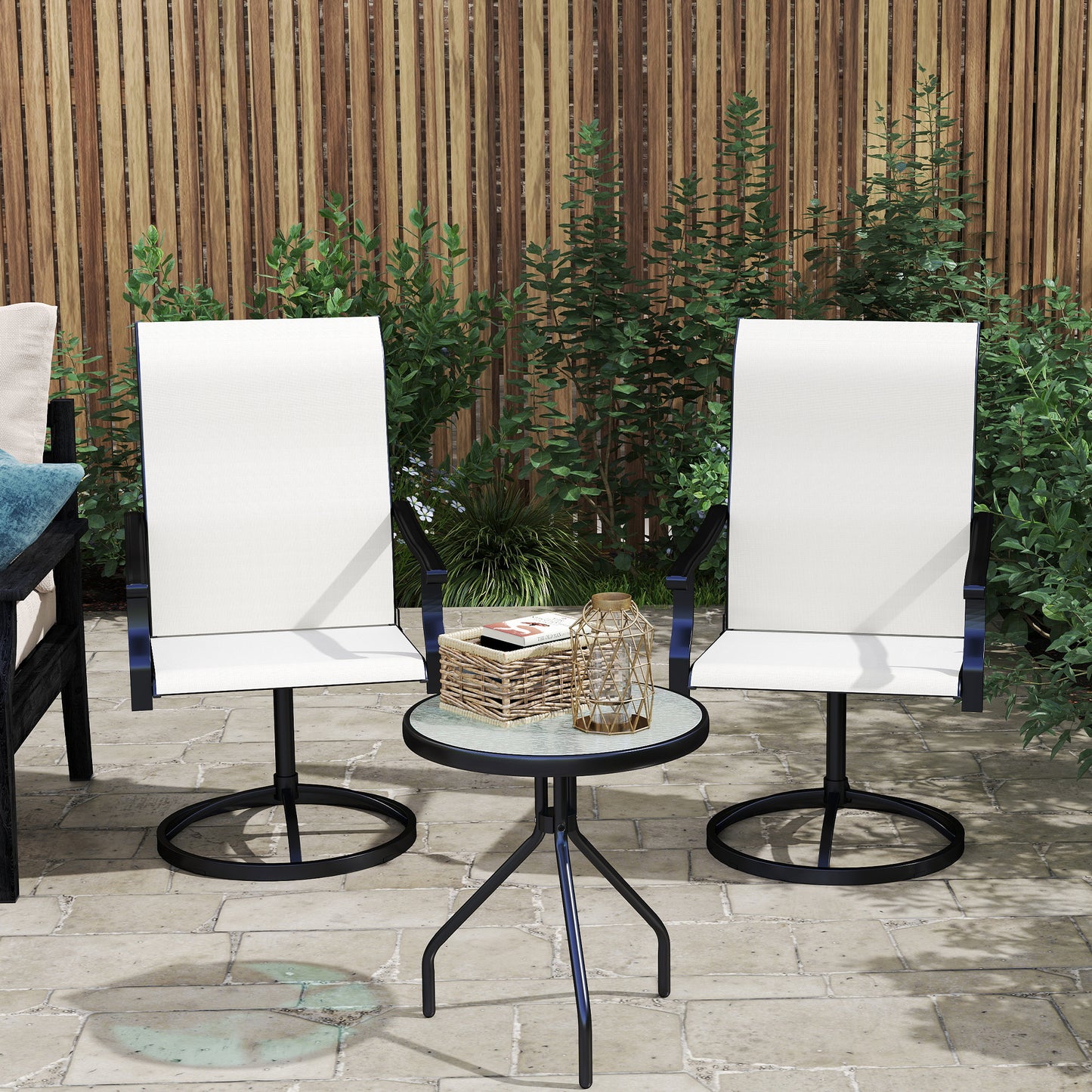 Patio Swivel Chairs Set of 2 - High Back Mesh Seating, Cream