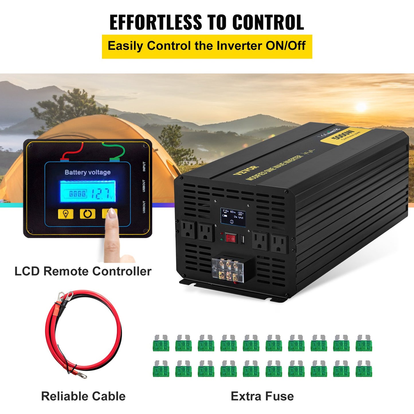 5000W Modified Sine Wave Power Inverter DC 12V to AC 120V with Remote & LED