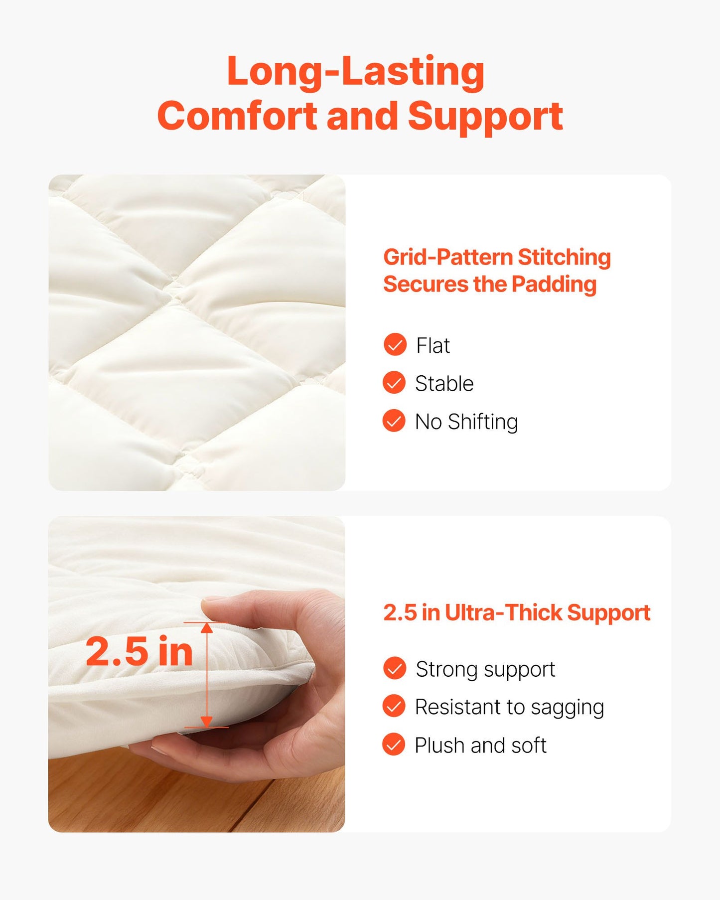 Foldable Japanese Tatami Mattress Queen Size with Storage Bag, 9-Layer Support, White