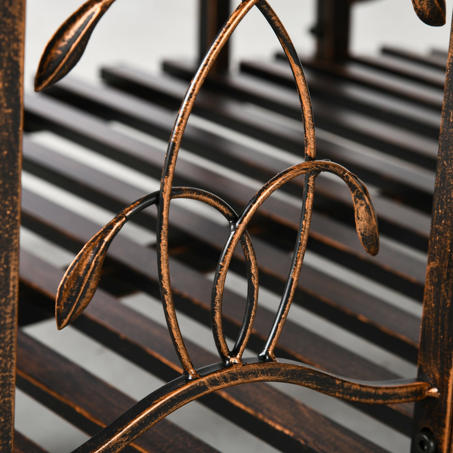 Metal Garden Bridge with Safety Rails & Vine Motifs, 660 lbs Capacity, Easy Assembly