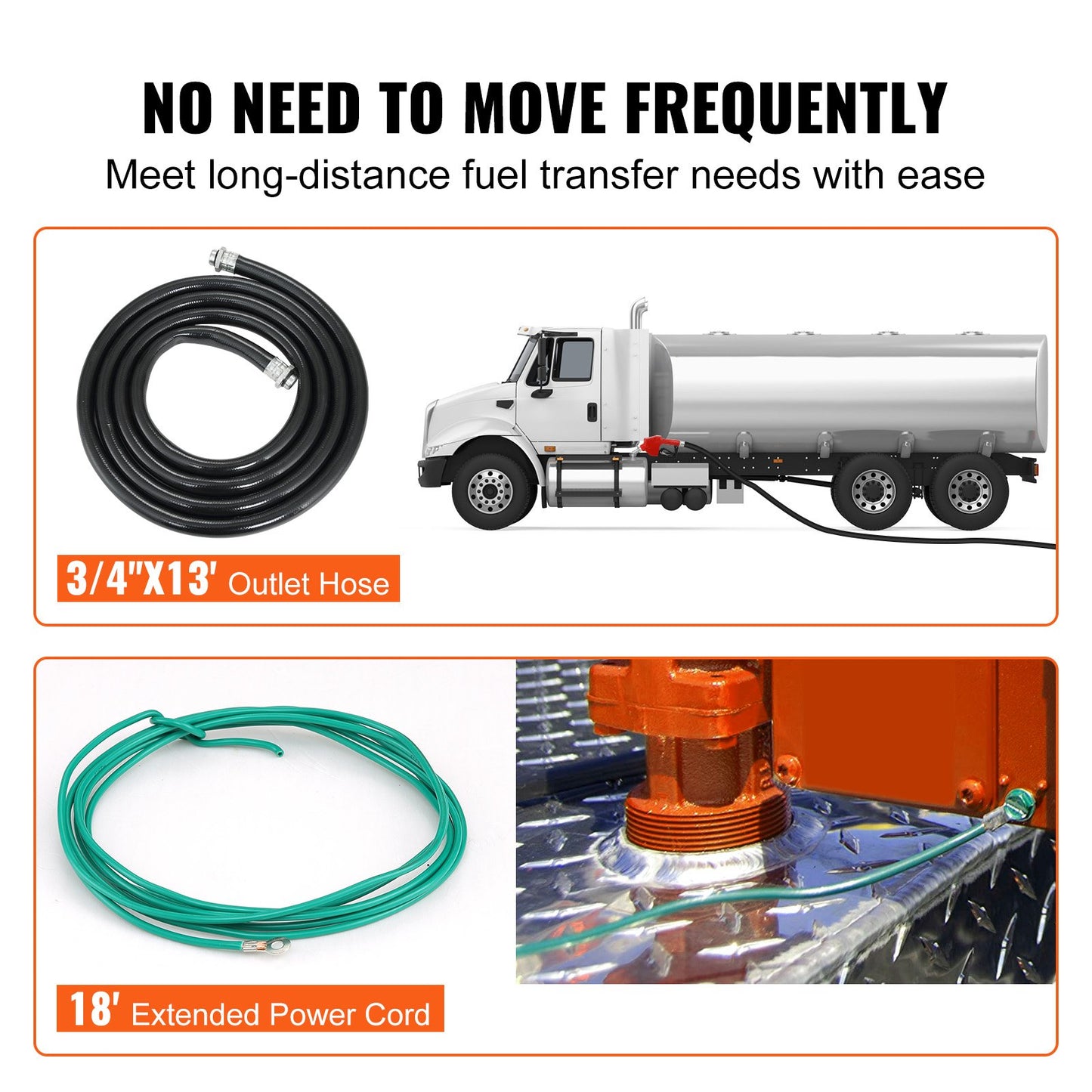 12V DC Fuel Transfer Pump with Automatic Nozzle - 16 GPM Gasoline & Diesel Extractor