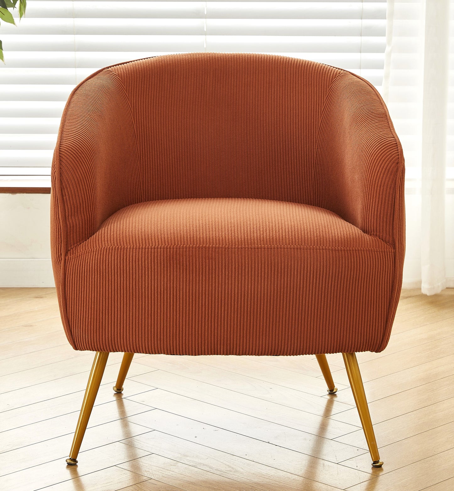 Corduroy Accent Chair With Gold Metal Legs, Modern Upholstered