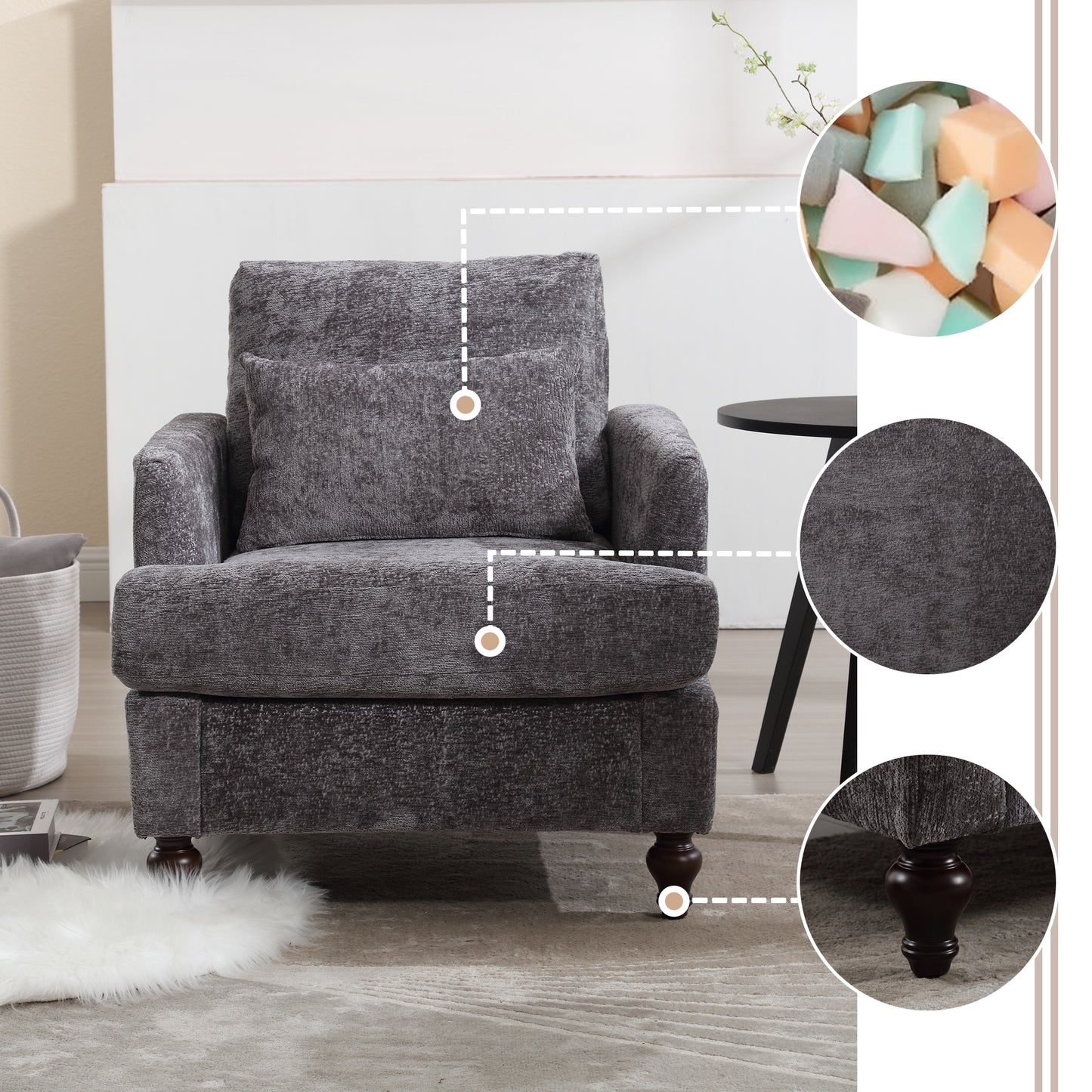 Mid Century Modern Accent Armchair - Gray Chenille