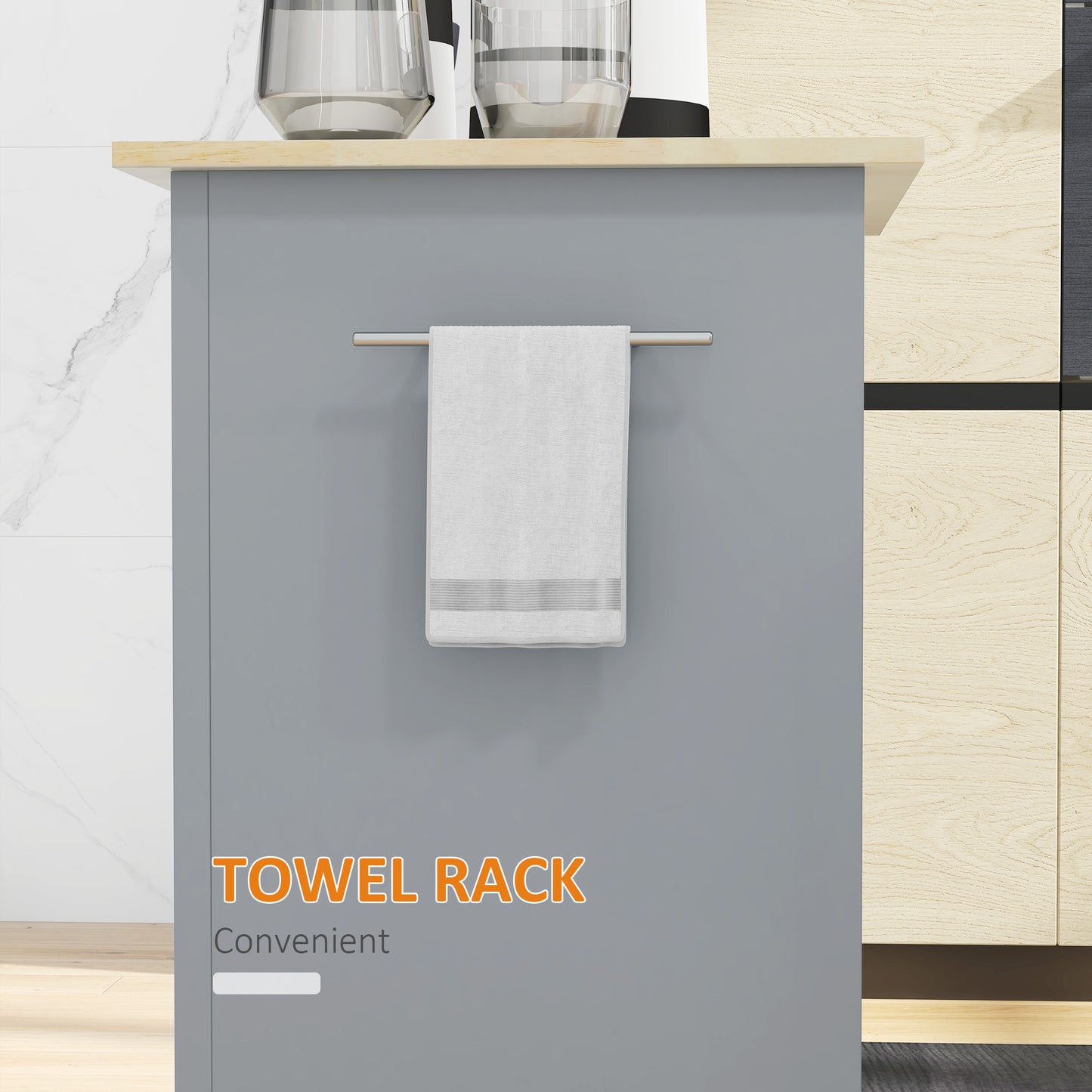Portable Kitchen Island Cart with Drawer & Adjustable Shelf - Grey