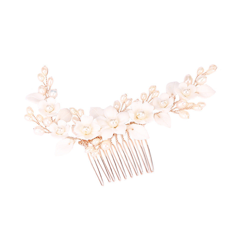 Ceramic Flower Bridal Hair Comb - Gold