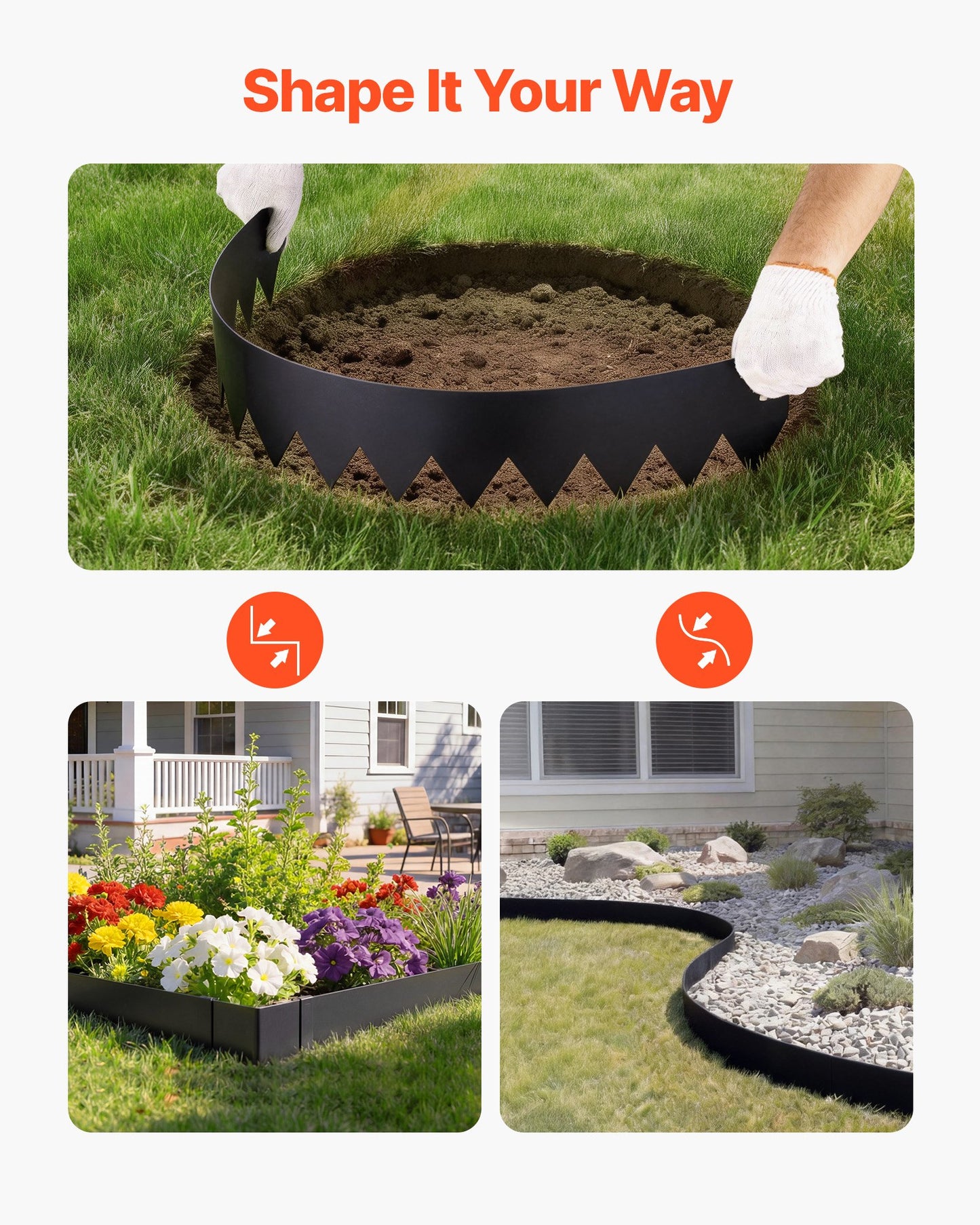 Galvanized Steel Landscape Edging 6-Pack - Bendable Metal Garden Border for Flower Beds & Pathways, Black