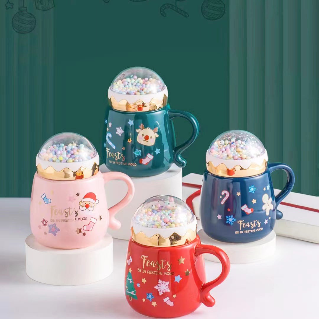 Red Ceramic Mug with Lid - 401-500ml Food-Grade Drinkware for Coffee Tea Hot Chocolate