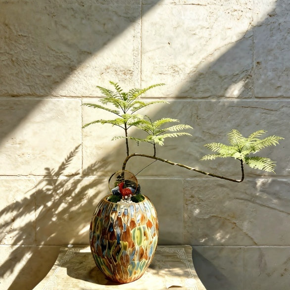 Ceramic Flower Pot with Wavy Rim or Dinosaur Egg Surface - Handmade Home Garden Decor