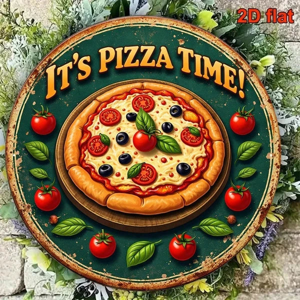 Pizza Time Decorative Tin Sign - Retro Wall Art 8x8in