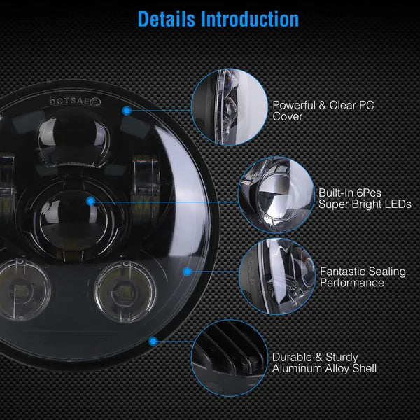 5.75-Inch LED Motorcycle Headlight - High/Low Beam, Black