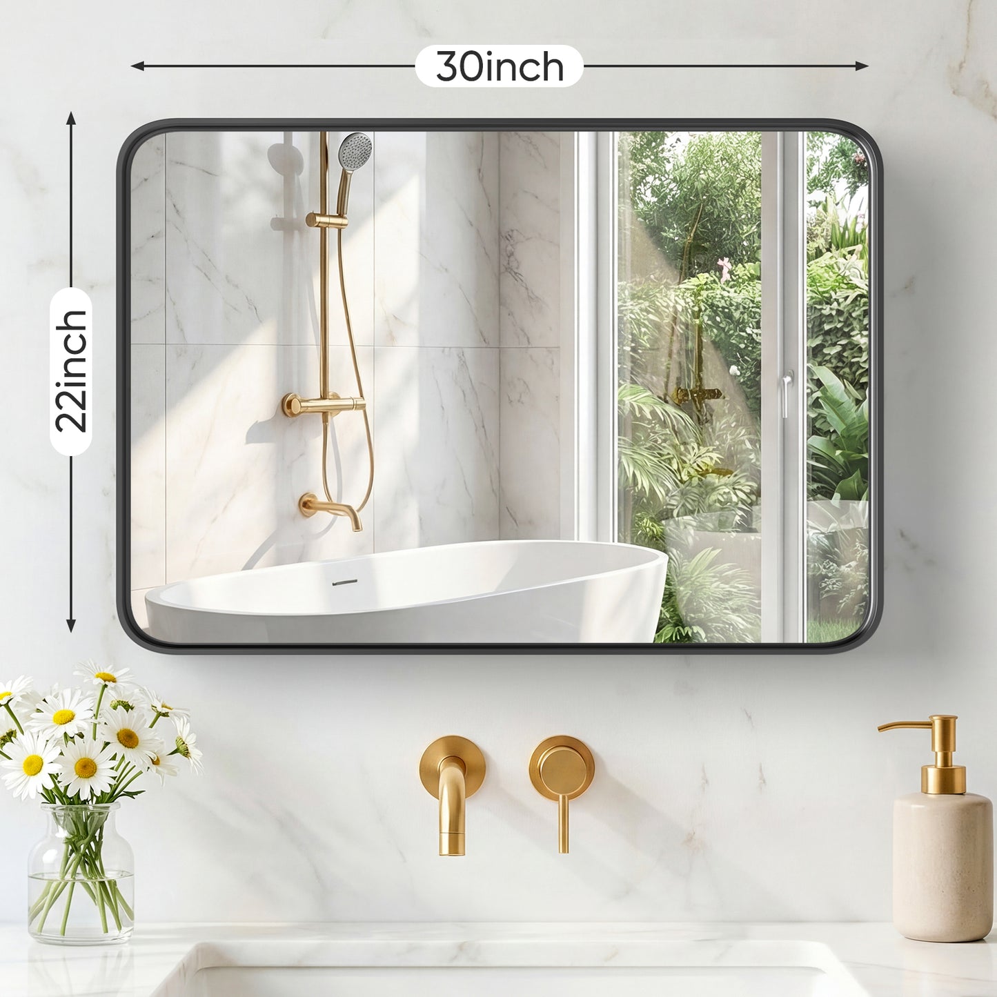Rectangular Wall Mirror with Black Metal Frame - 22 x 30 Inch