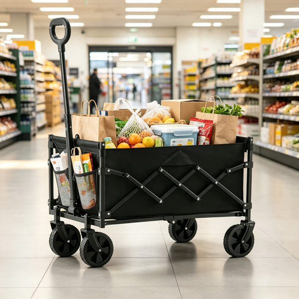 Heavy Duty Folding Utility Wagon Cart 120L All-Terrain Beach & Garden
