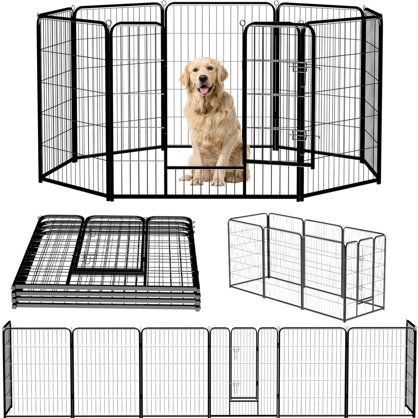 Indoor Outdoor Dog Playpen with Gate - Portable Heavy-Duty Pet Fence, Black, 24 Inch