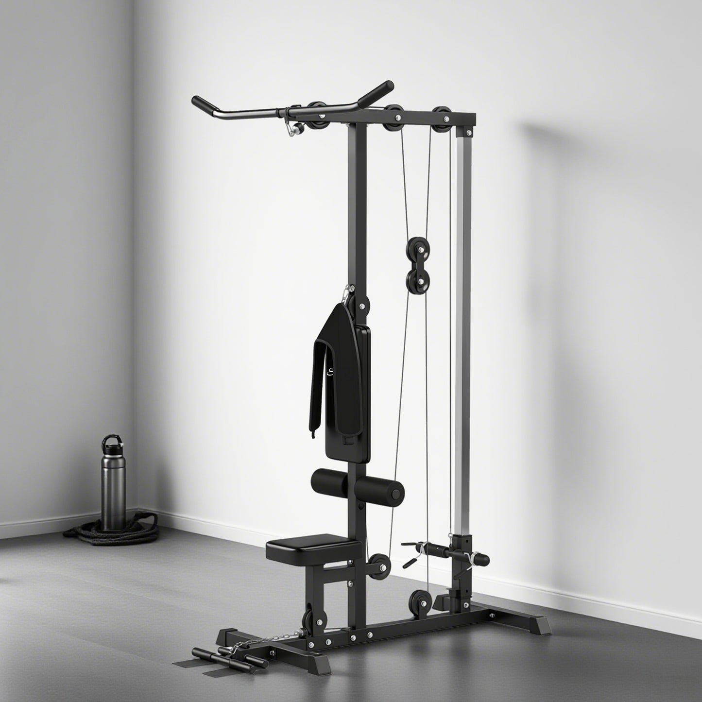 Lat Pull Down Machine with Adjustable Seat & Low Pulley - Black