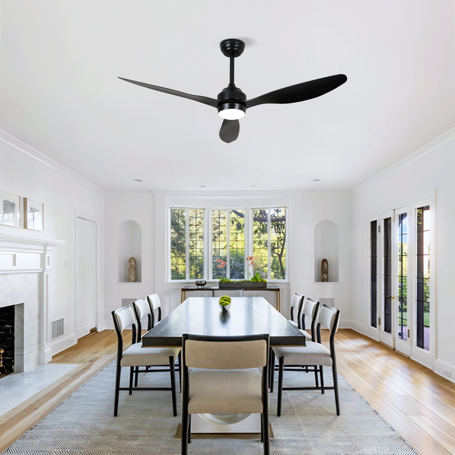 52-Inch Ceiling Fan with Lights - Quiet DC Motor, 6 Speeds, Matte Black