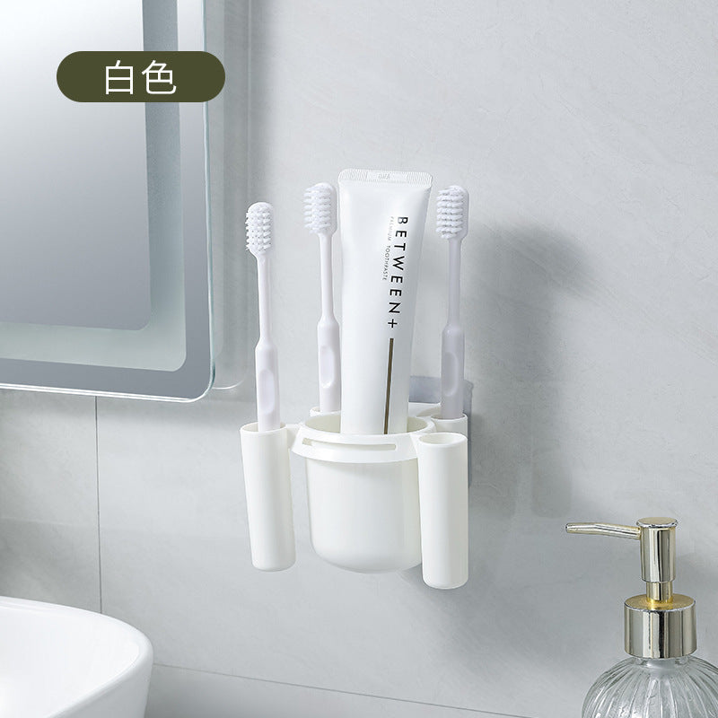 Wall-Mounted Bathroom Toothbrush Holder Punch-Free Plastic Storage Rack