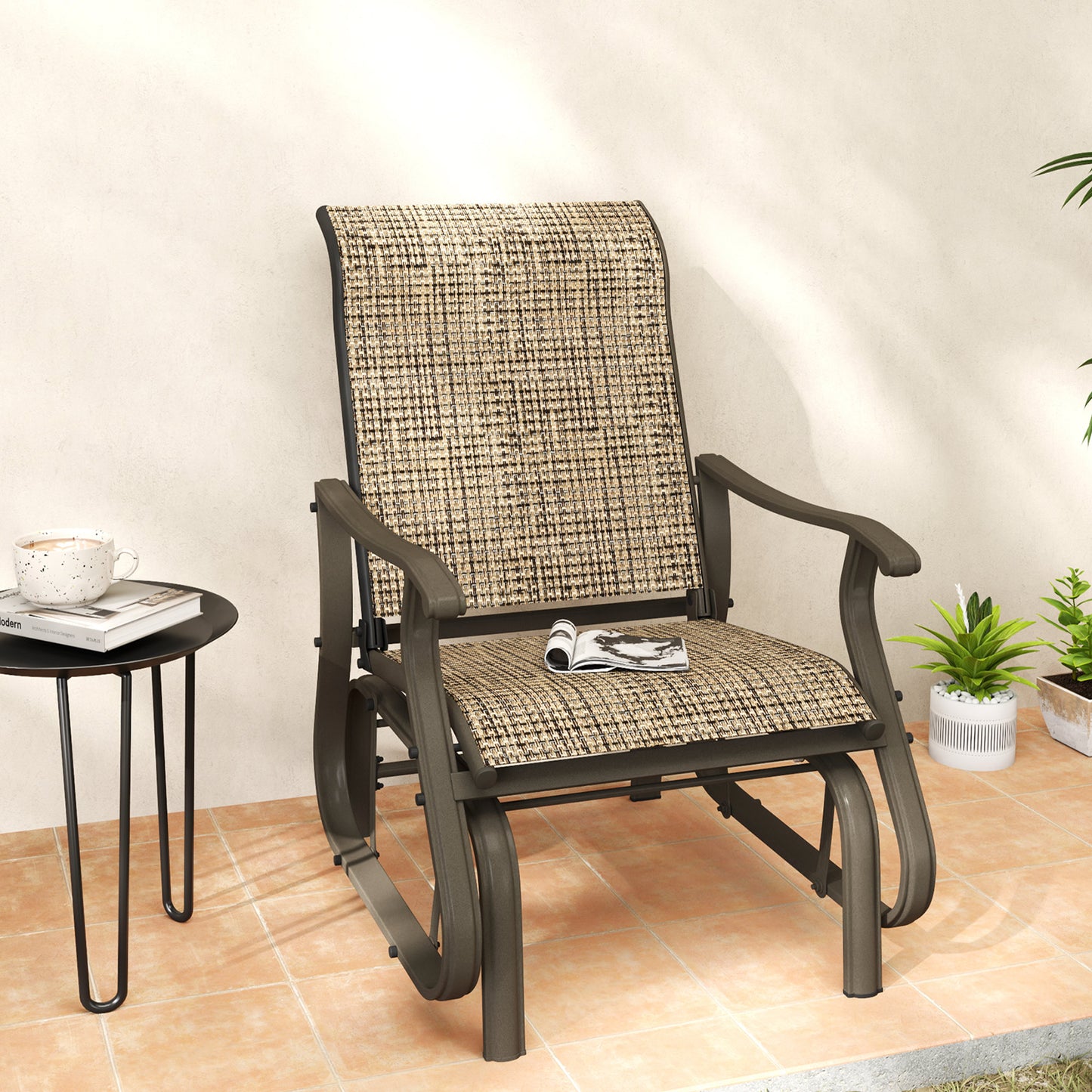 Outdoor Glider Chair with Mesh Seat - Light Mixed Brown