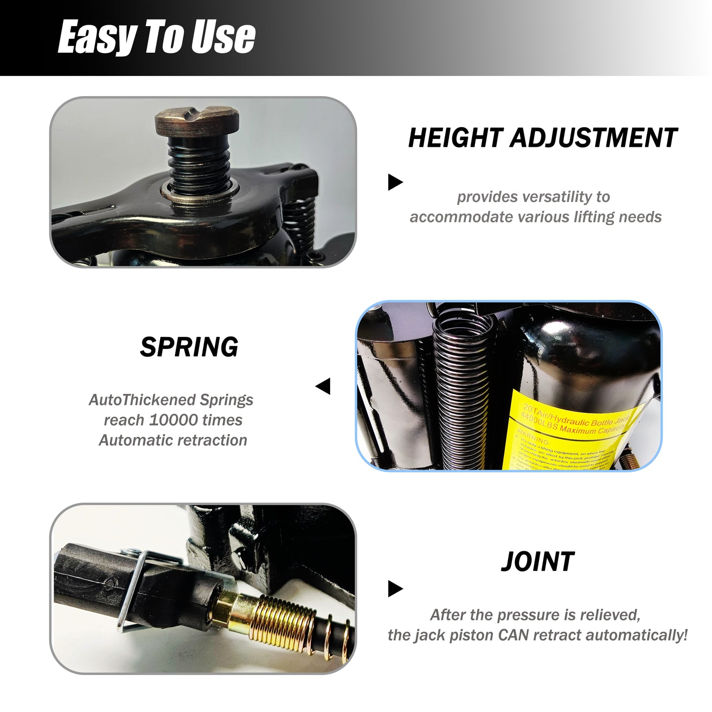 20 Ton Air Hydraulic Bottle Jack with Adjustable Height & Air Pump - Heavy Duty Steel