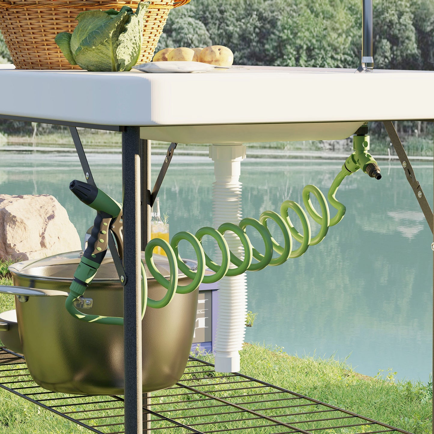 Portable Fish Cleaning Table with Sink and Faucet - White