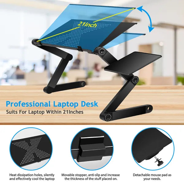 Foldable Laptop Table with Mouse Board - Adjustable Portable Desk