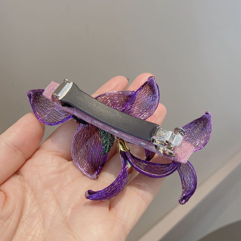 Elegant Flower Barrette Hair Clip - Metal Spring Clip