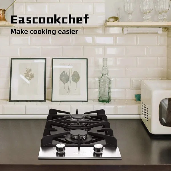 2-Burner Gas Cooktop with Tempered Glass Surface - 12 Inch Drop-In Kitchen Hob