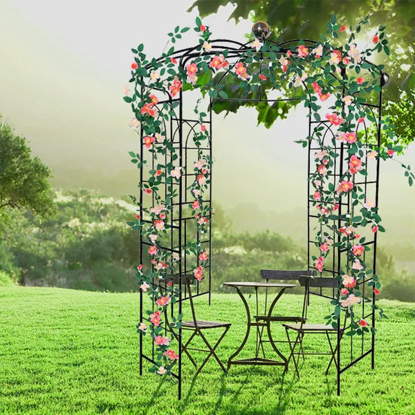 Metal Garden Arch Iron Arbor - 81.3" dia x 114.2" High, Cream White