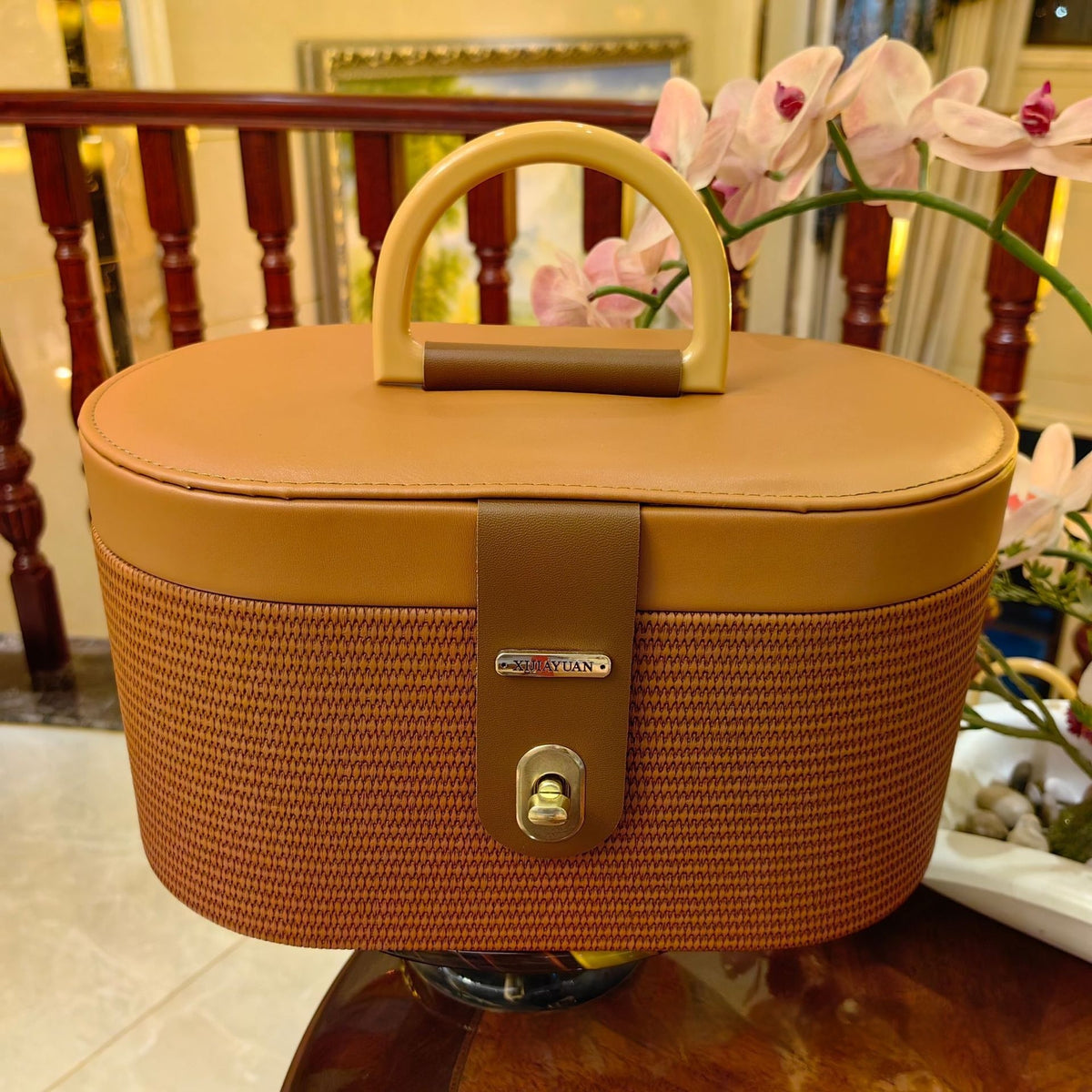 Oval Wheat-Ear Pattern Suitcase Candy Box Leather Gift Storage Container