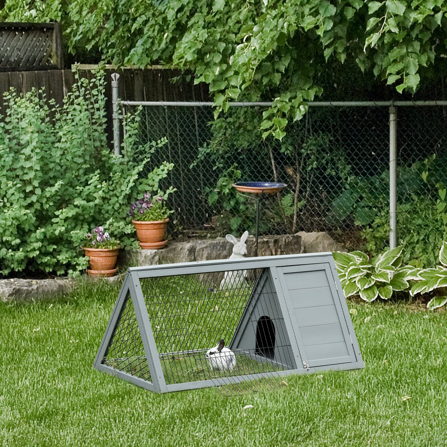 Outdoor Wooden Rabbit Hutch with Run - Small Animal Cage for Garden Backyard