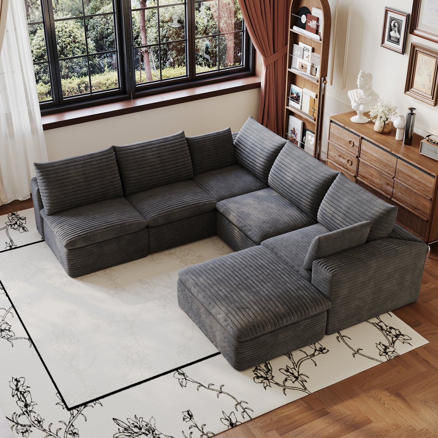 Cloud Sofa - 99x103" Dark Grey Corduroy Fabric, Deep Seat, DIY Modular Design