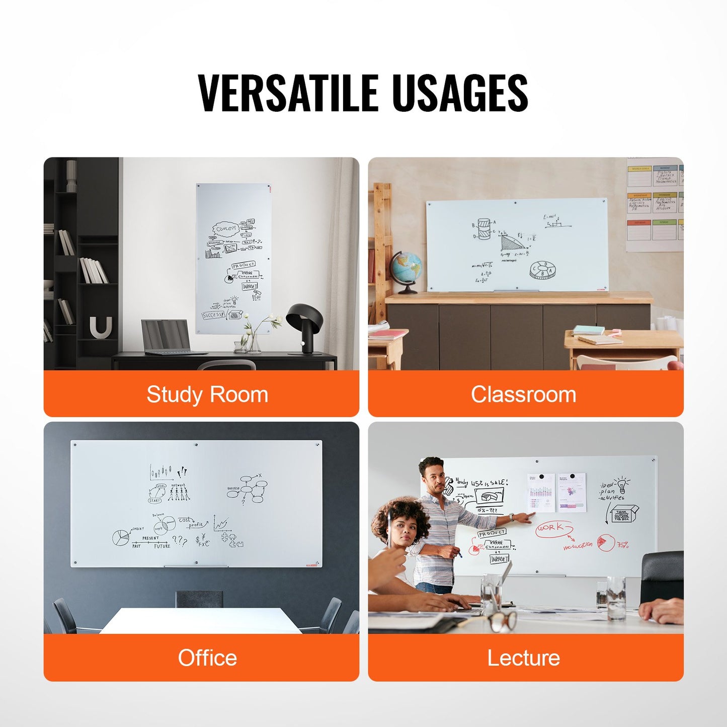 Magnetic Glass Dry Erase Board, 72"x36" Frameless Whiteboard with Marker Tray