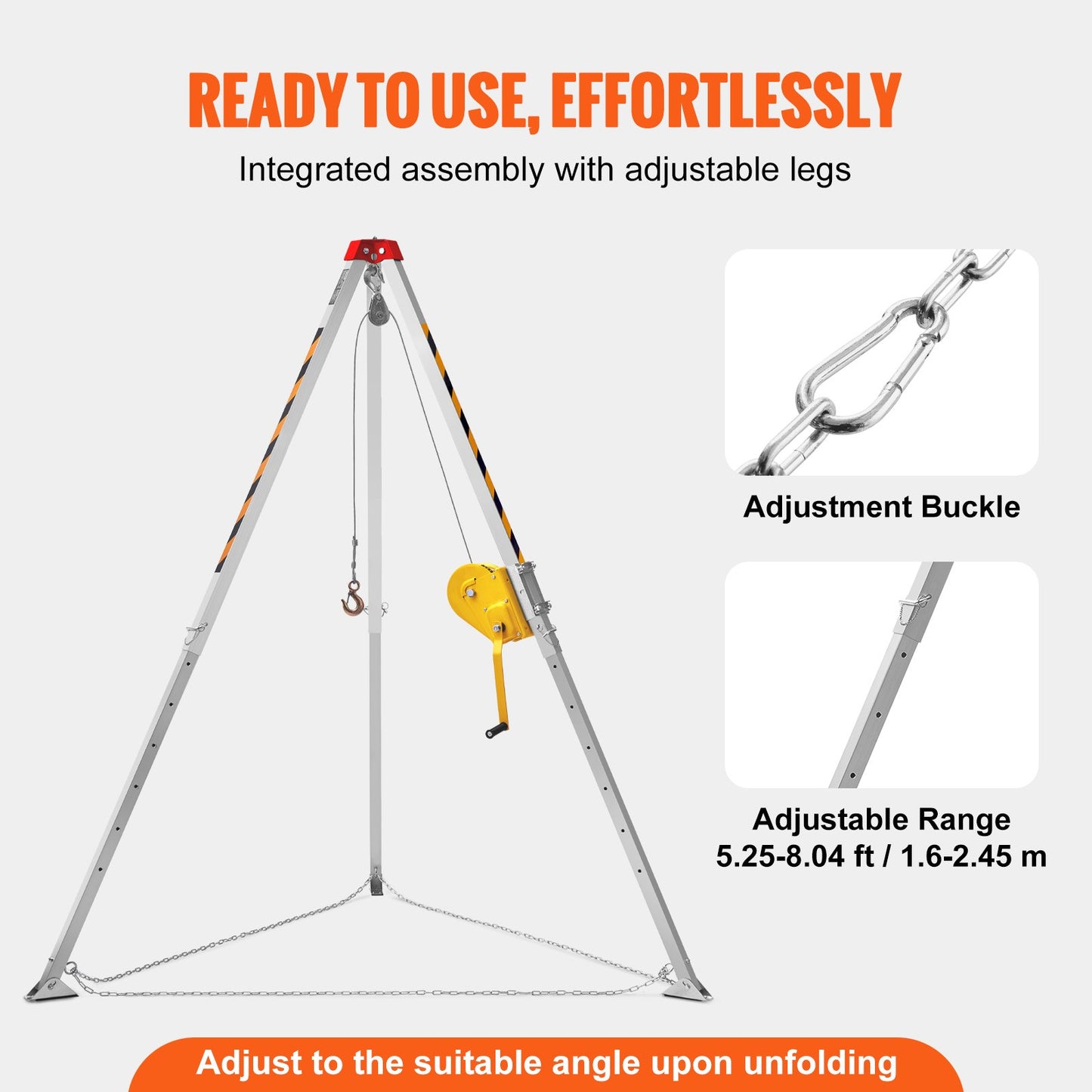 Confined Space Rescue Tripod Kit with 8' Legs, 98' Cable & Safety Accessories