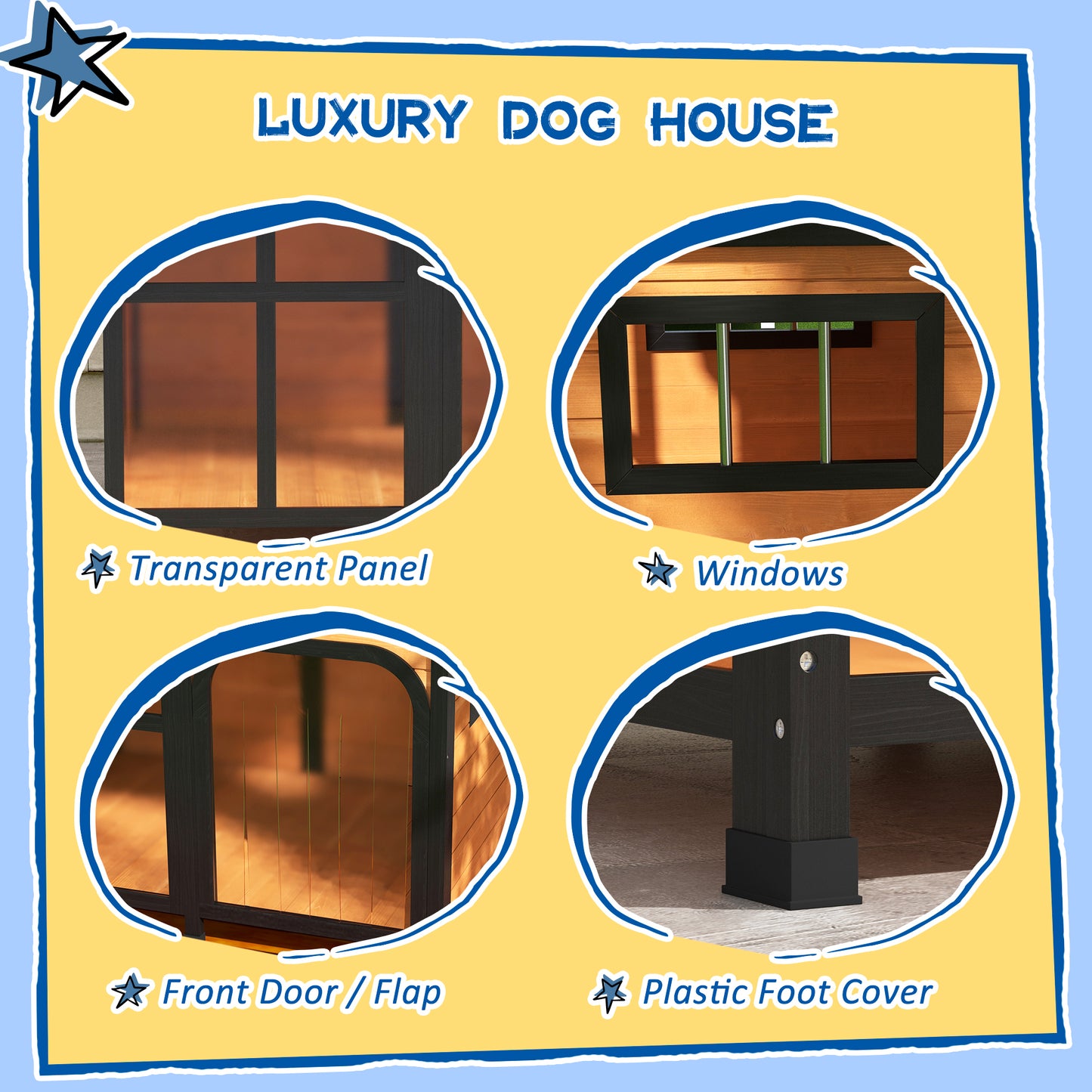 Large Wooden Dog House with Openable Roof and Window - Weatherproof Pet Shelter
