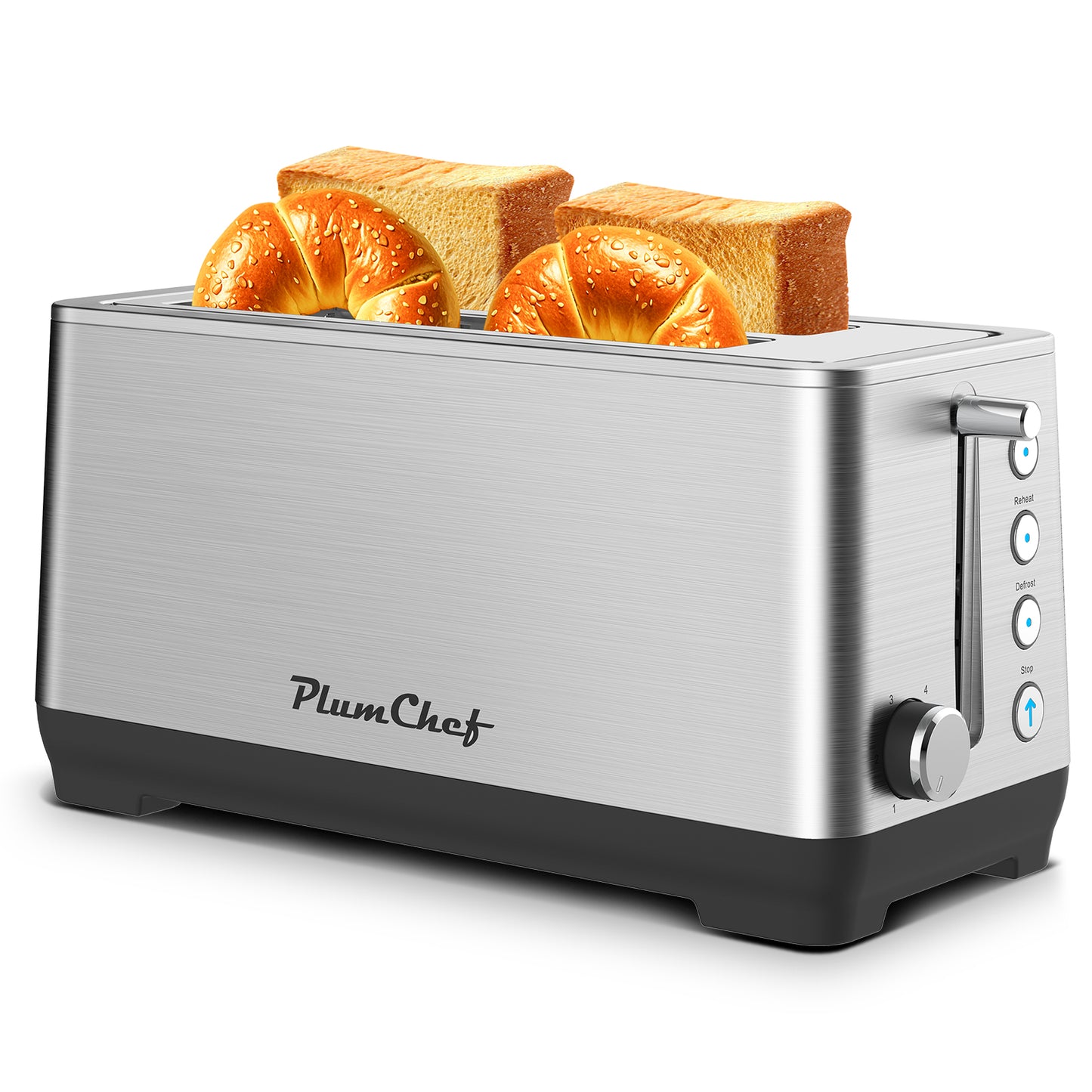 4-Slice Extra Wide Long Slot Toaster with 6 Settings - Silver
