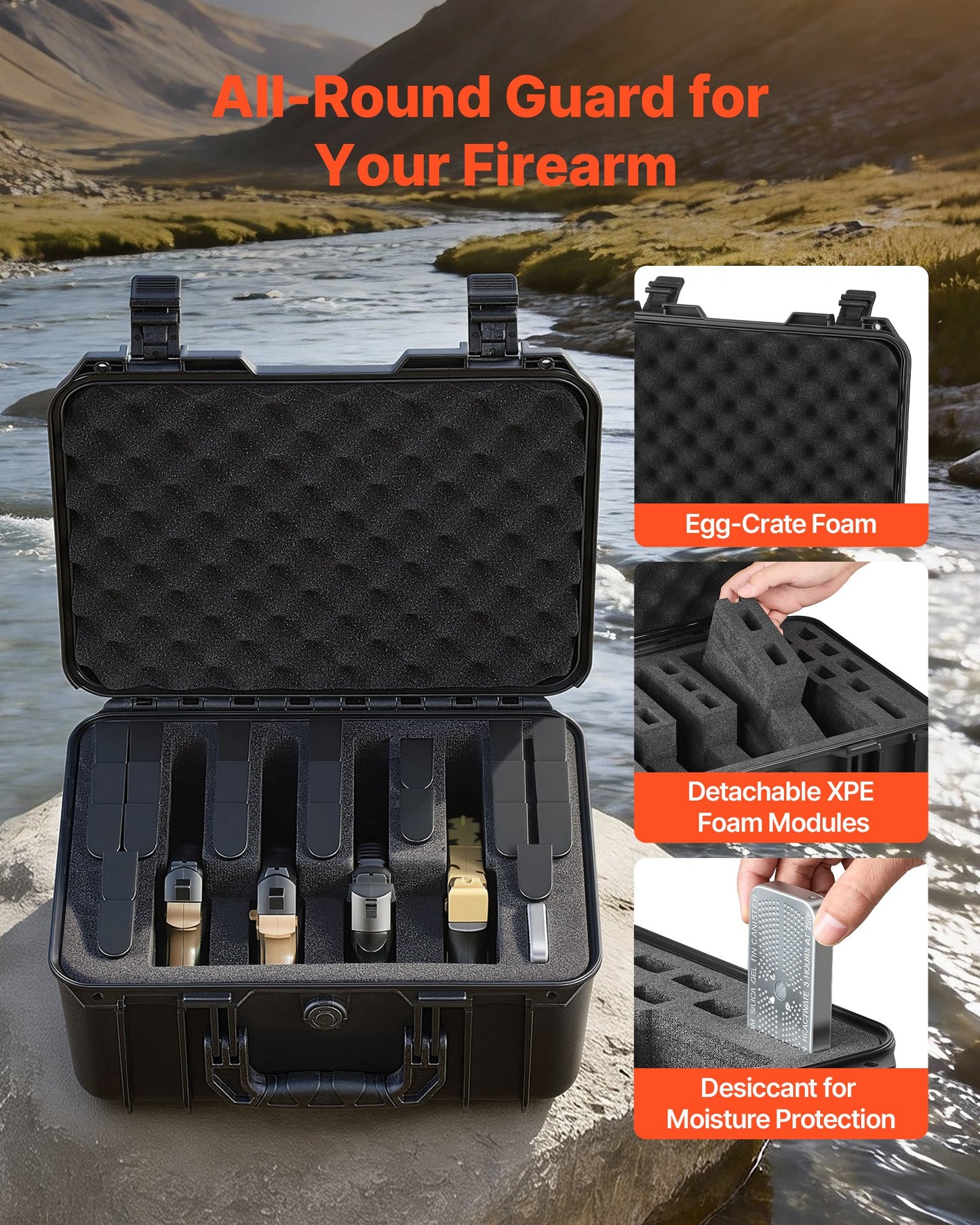 Heavy Duty Waterproof Gun Case with Foam Interior - TSA Compliant, Black