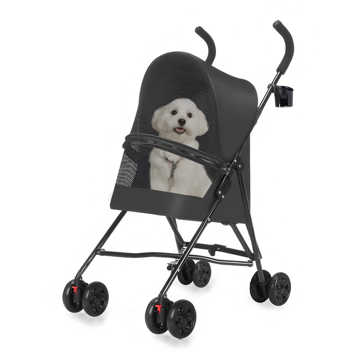 Pet Stroller for Small Dogs Cats with Mesh Ventilation Foldable Design Black