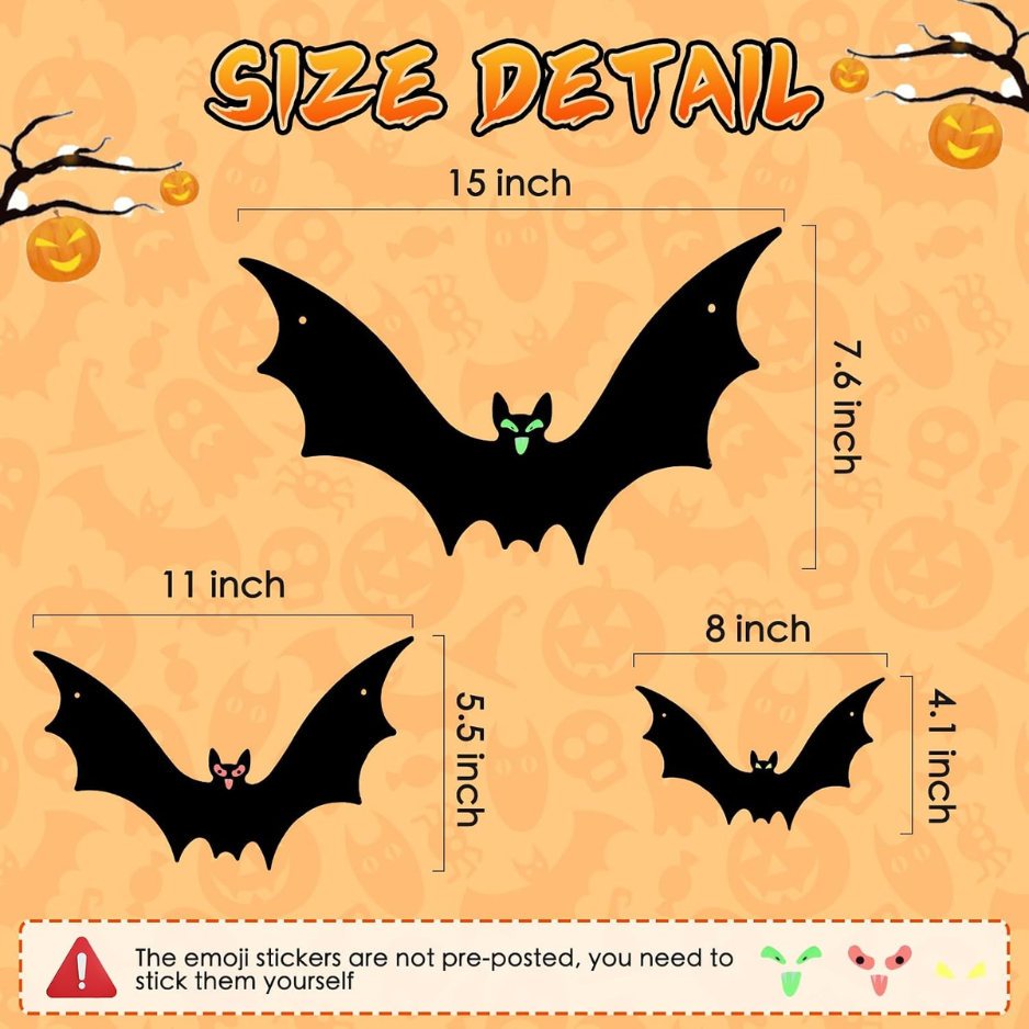 12-Pack Hanging Bat Halloween Decorations - Weather-Resistant Flying Bat Decor for Outdoor Yard & Indoor Party