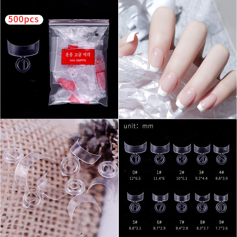 500 Acrylic Nail Tips - 10 Sizes, Crescent Edge