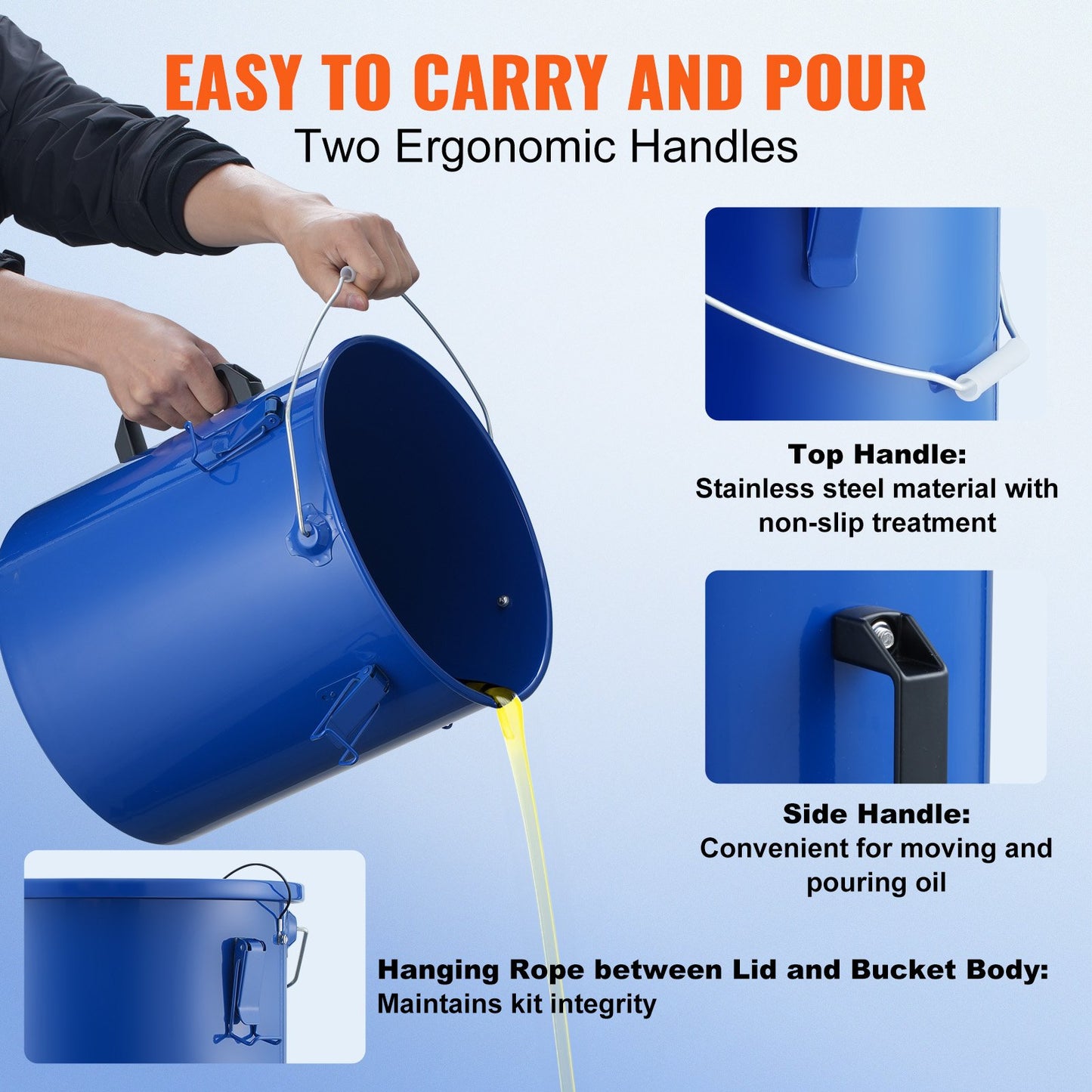 6-Gallon Fryer Grease Bucket with Lid & Filter Bag - Blue