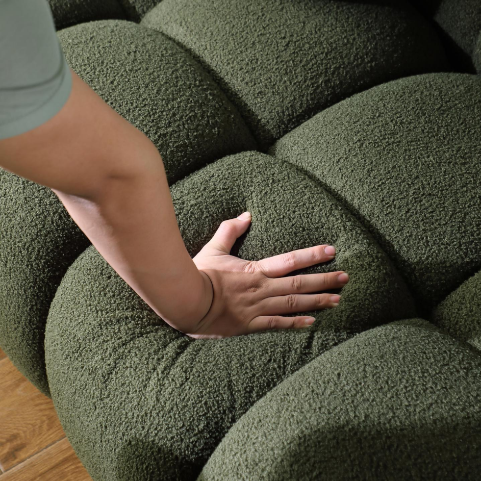 Olive Green Boucle Sofa - 2 Seater for Living Room