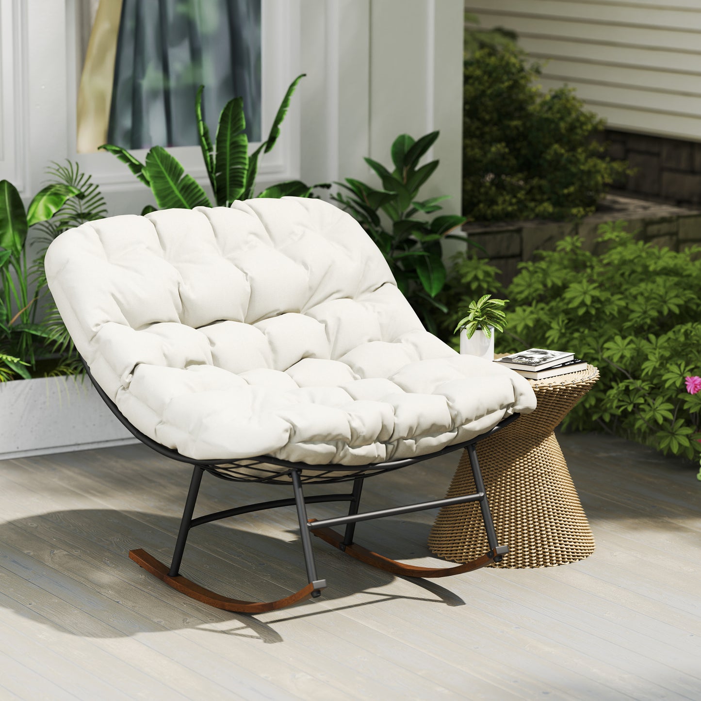 Oversized Outdoor Rocking Chair Set of 2 with Cushions - Beige