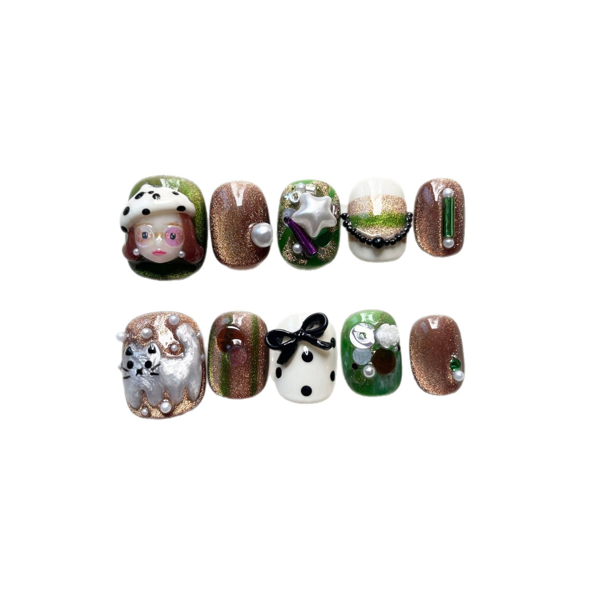 Cute Cat-Eye Short Ready-to-Wear Nail Tips for Nail Art