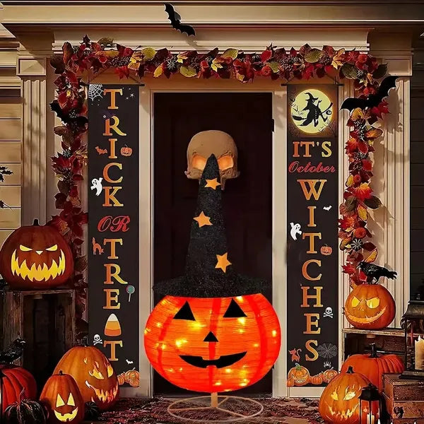 Foldable Pumpkin Lights - Pre-Lit Jack-O'-Lantern with Starry Hat