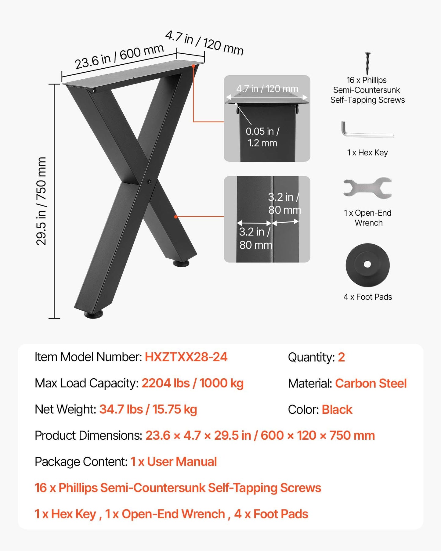 Heavy Duty Steel Table Legs 29.5 Inch Height Black Support for Home Office & Dining Tables