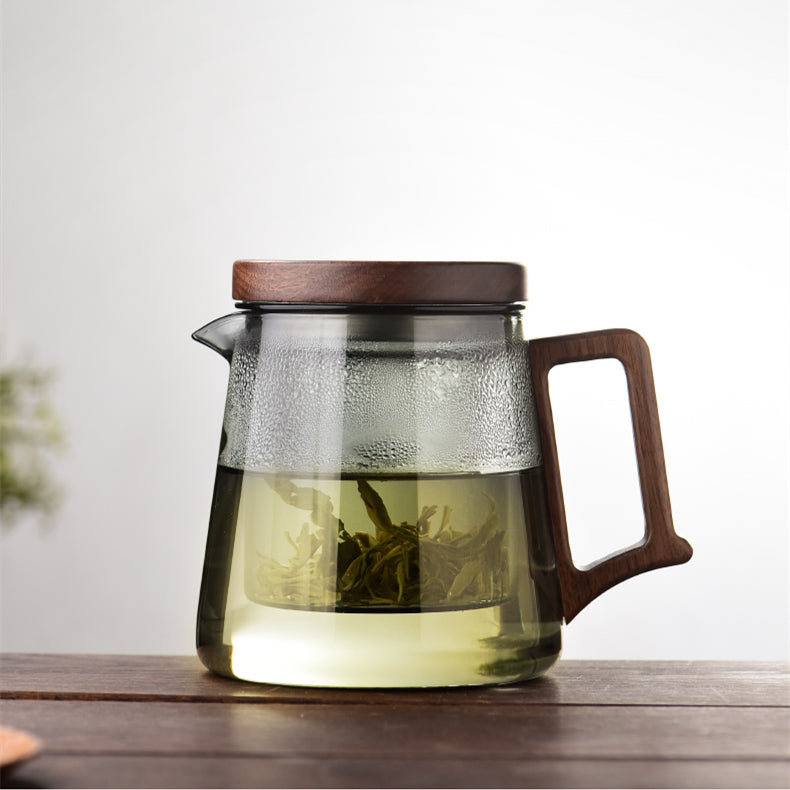 High Temperature Resistant Borosilicate Glass Teapot with Wooden Handle 550ml