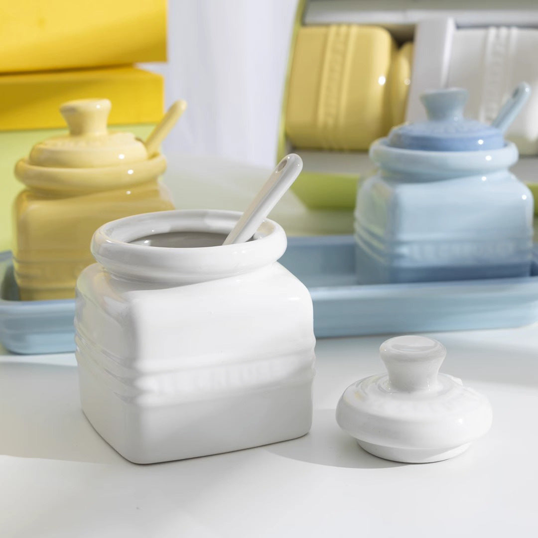 Ceramic Seasoning Jar Set with Spoon - Gift Box Condiment Bottles, Color Options