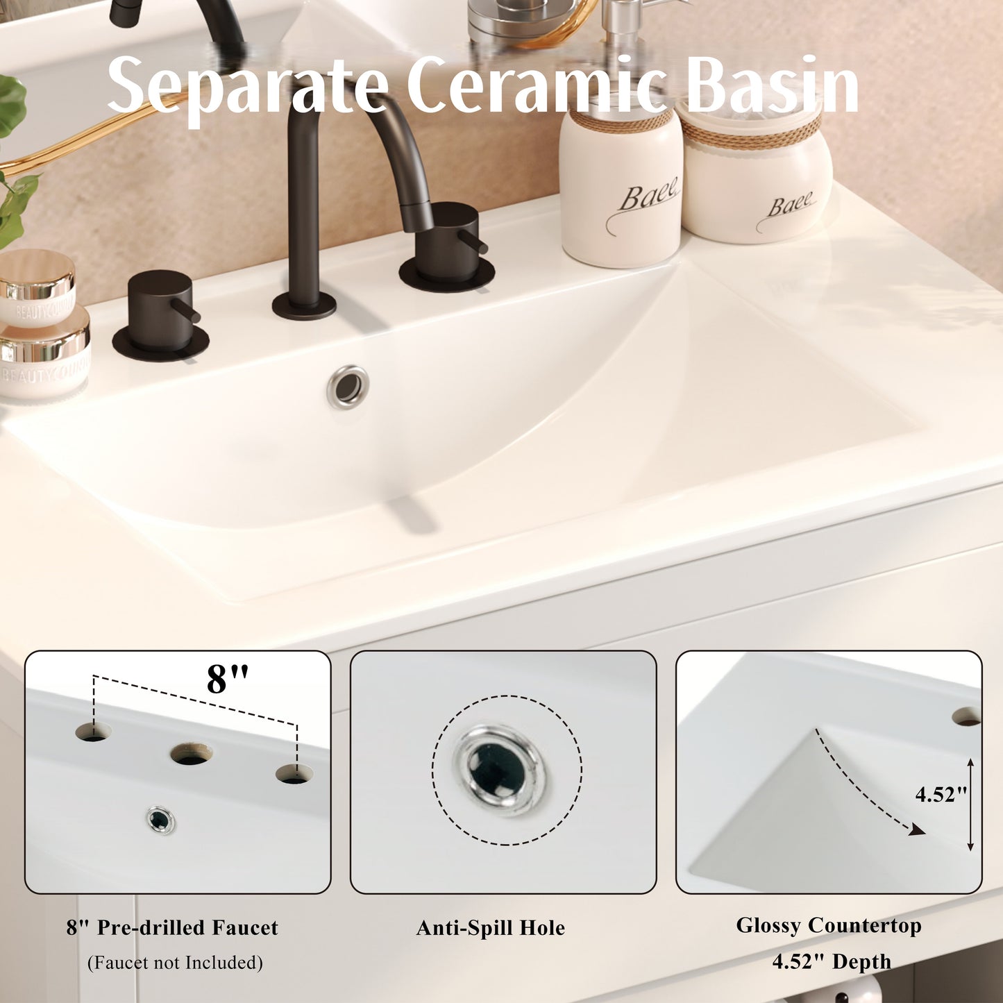 30" Freestanding Bathroom Vanity with Ceramic Sink & Soft Close Drawers