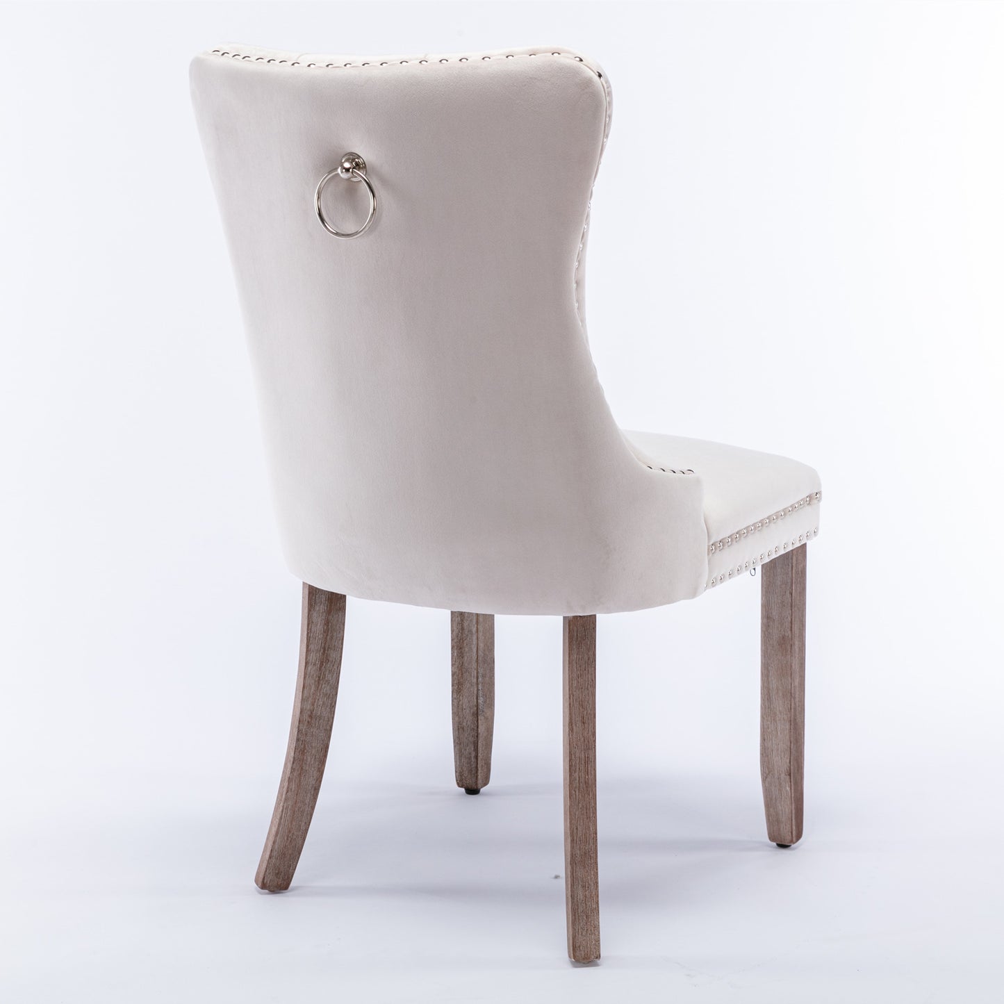 Beige Velvet Upholstered Dining Chairs Set - Modern Tufted Design